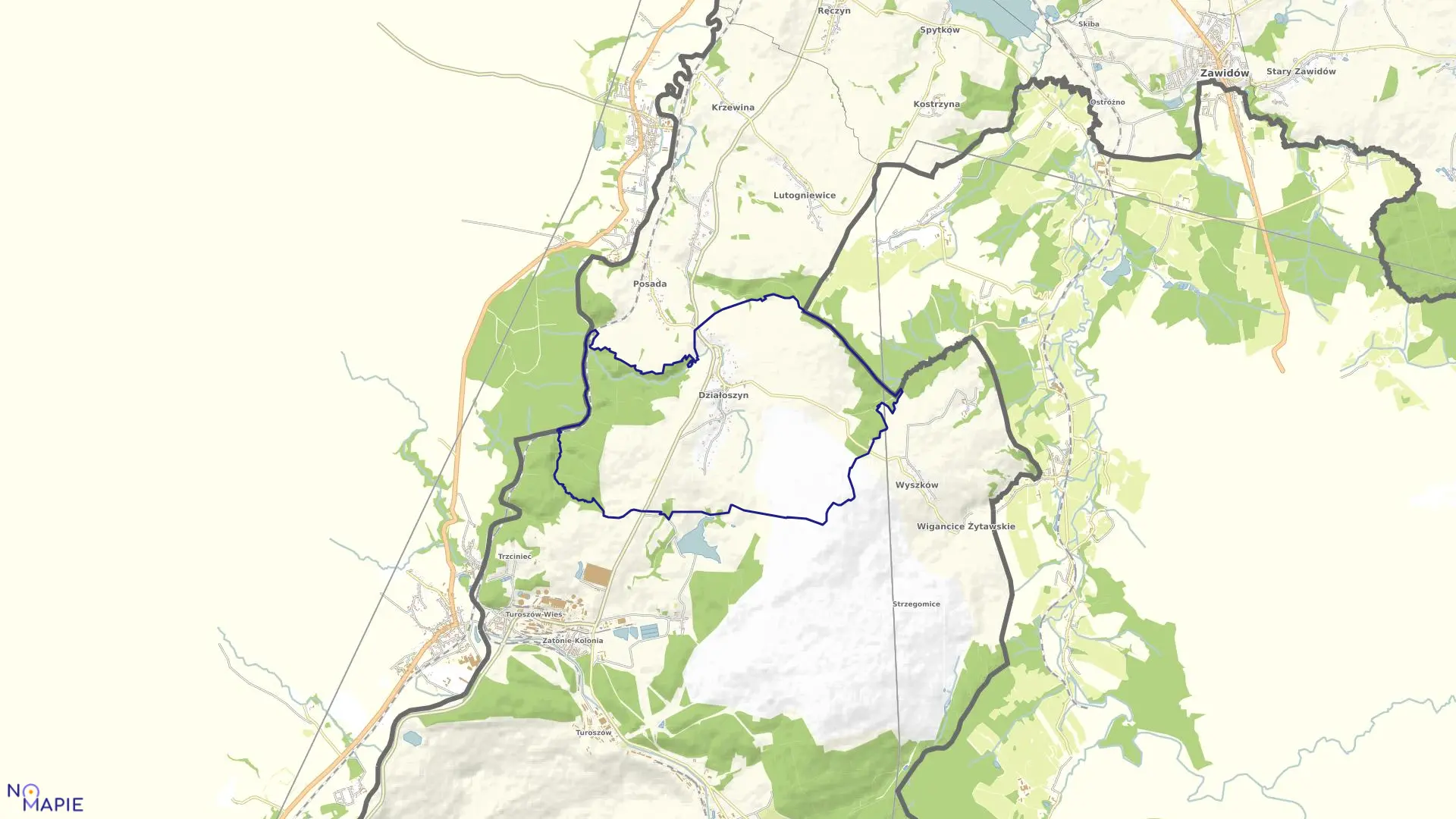 Mapa obrębu DZIAŁOSZYN w gminie Bogatynia