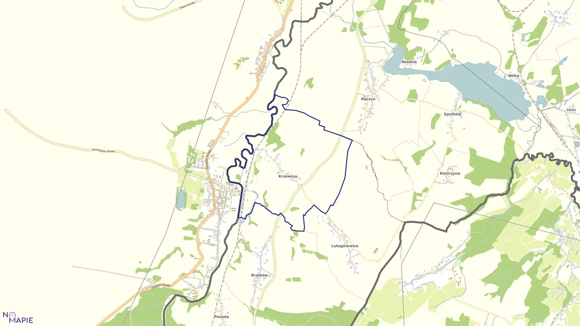 Mapa obrębu KRZEWINA w gminie Bogatynia