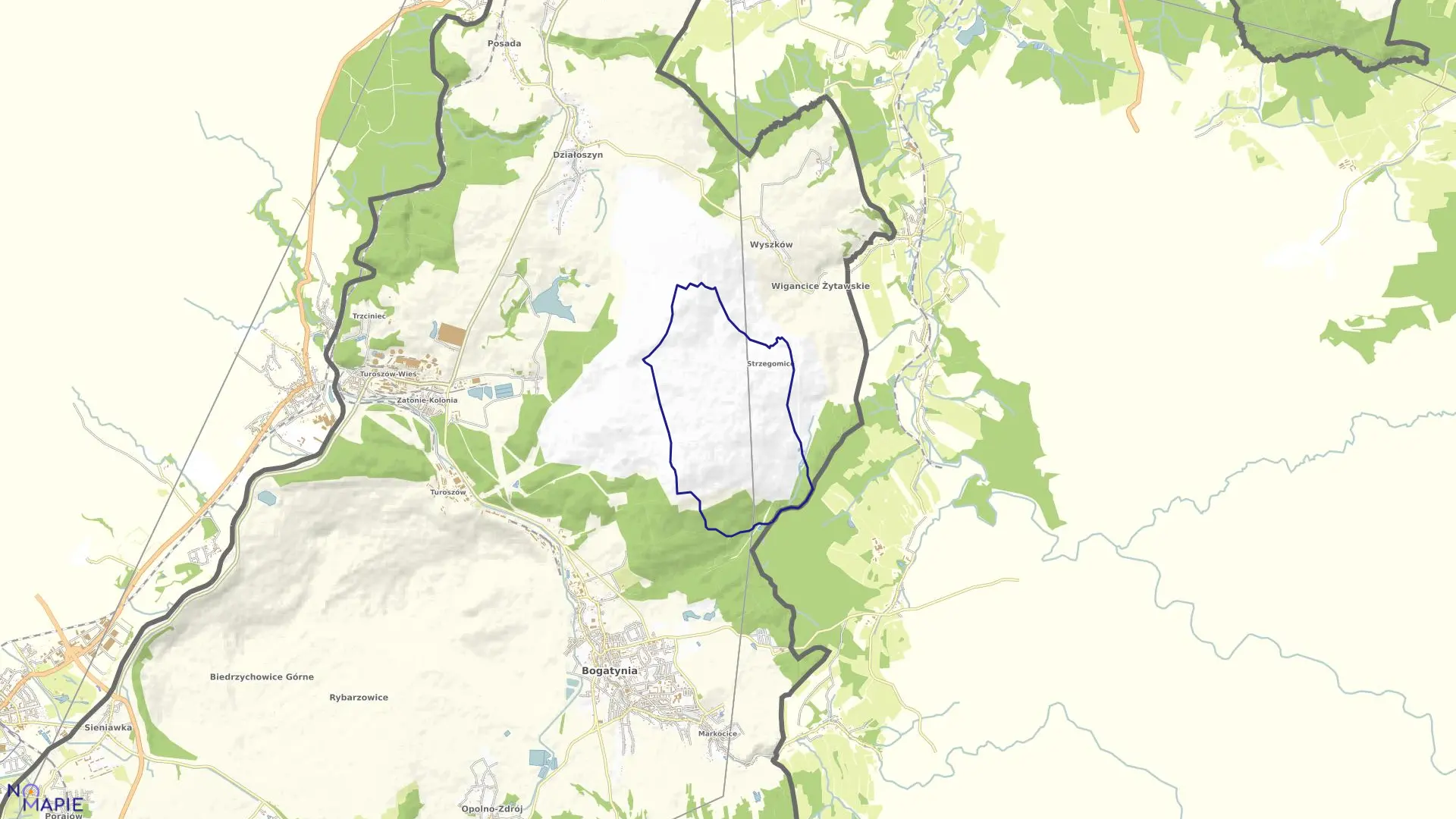 Mapa obrębu Strzegomice w gminie Bogatynia