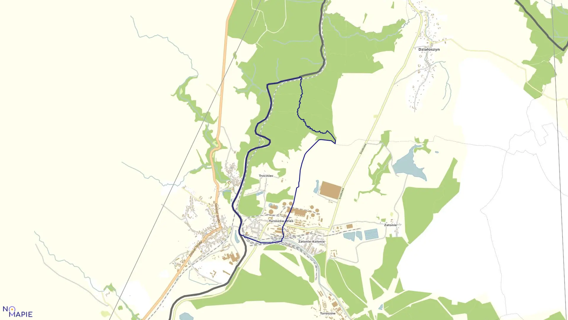 Mapa obrębu Trzciniec w gminie Bogatynia