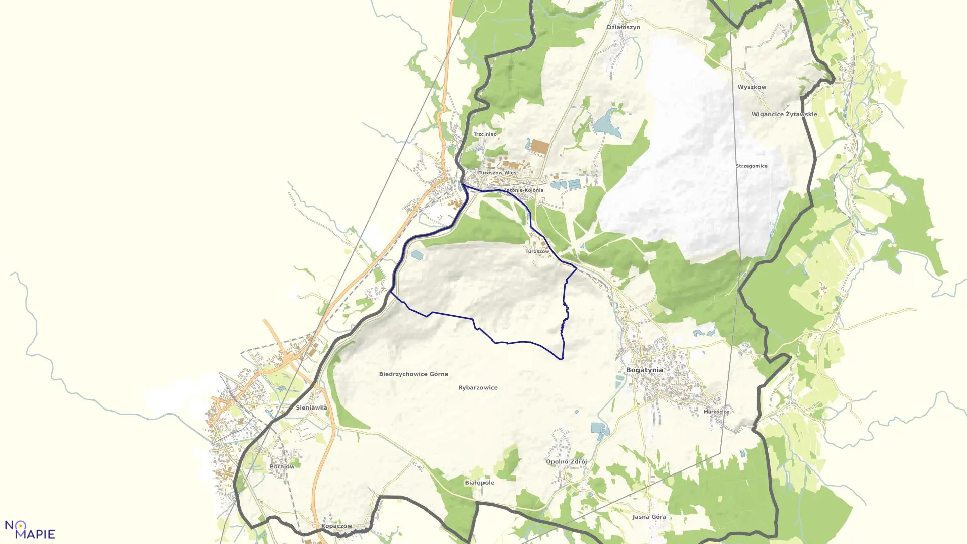 Mapa obrębu Turoszów w gminie Bogatynia