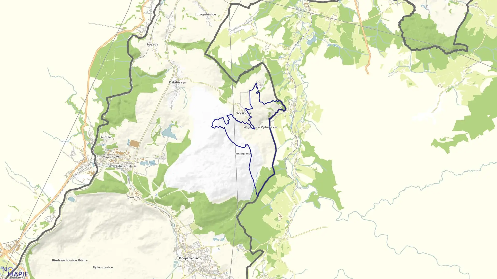 Mapa obrębu WIGANCICE ŻYTAWSKIE w gminie Bogatynia