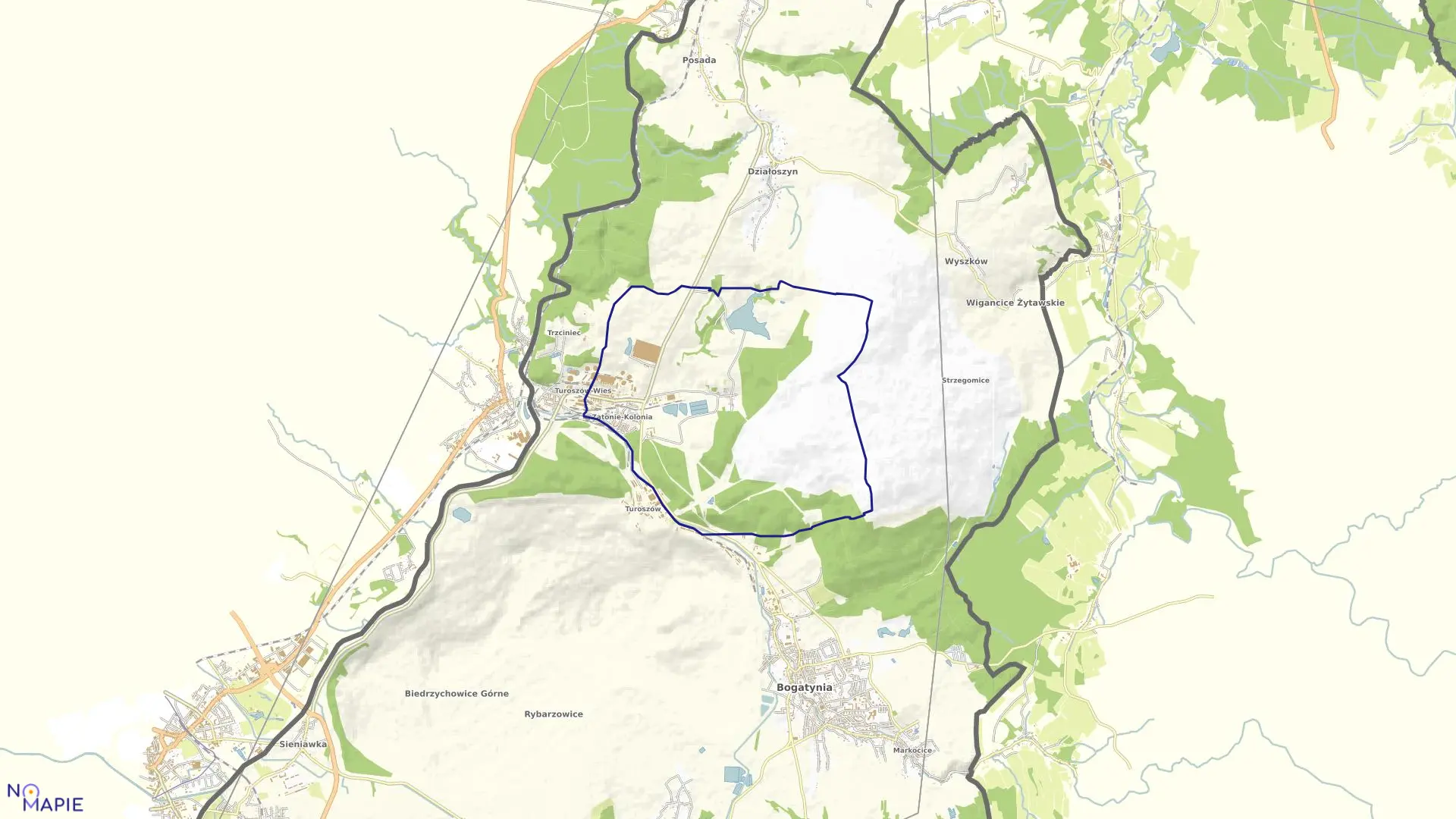 Mapa obrębu ZATONIE w gminie Bogatynia